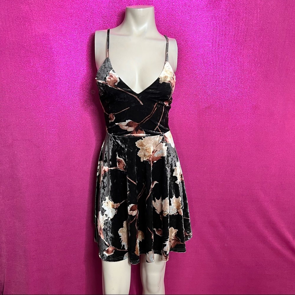 Grey Velvet Mauve Flower Print Dress